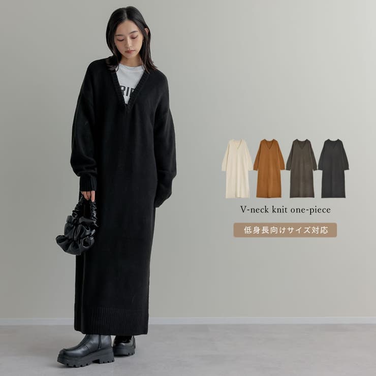 Vネックブークレニットワンピース[品番：GS000022556]｜Re:EDIT