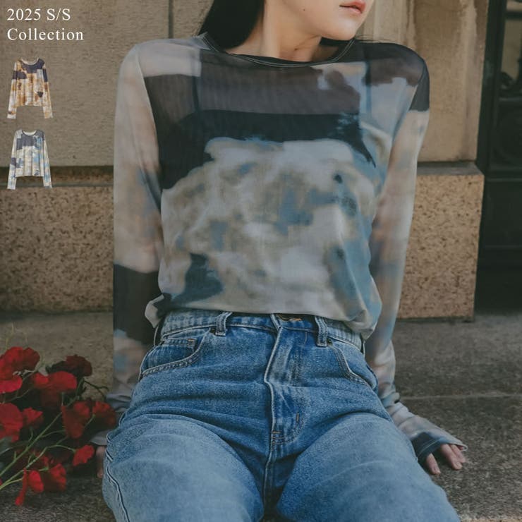 2025SS COLLECTION]ニュアンス柄シアーロングTシャツ[品番