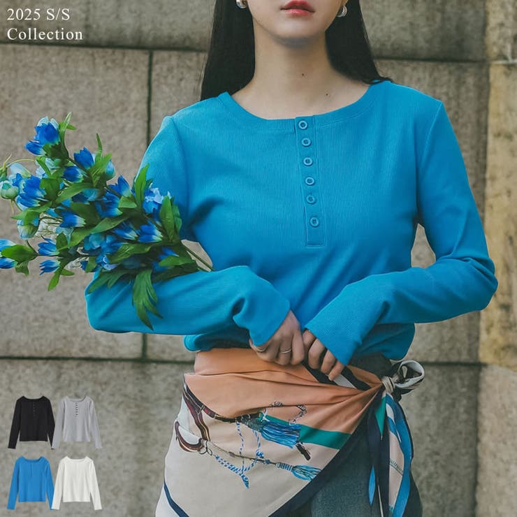 2025SS COLLECTION]リブカットソーヘンリーネックロングTシャツ[品番