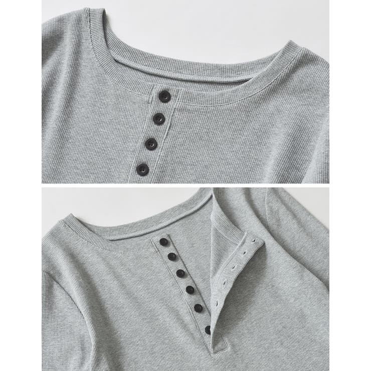 リブカットソーヘンリーネックロングTシャツ[品番：GS000022594