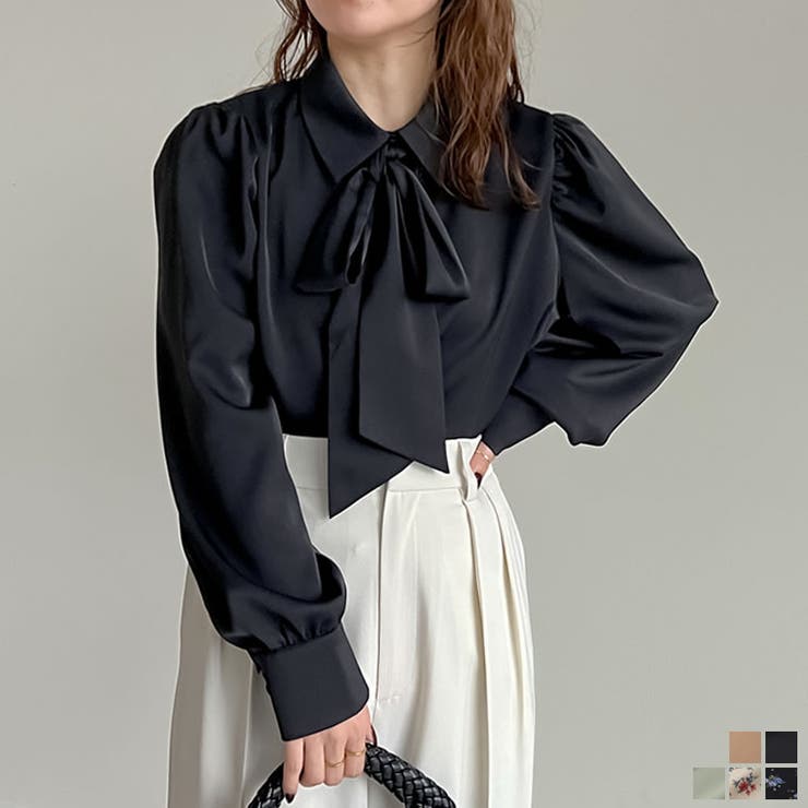 無地or花柄タイ付きブラウス | Re:EDIT | 詳細画像1 