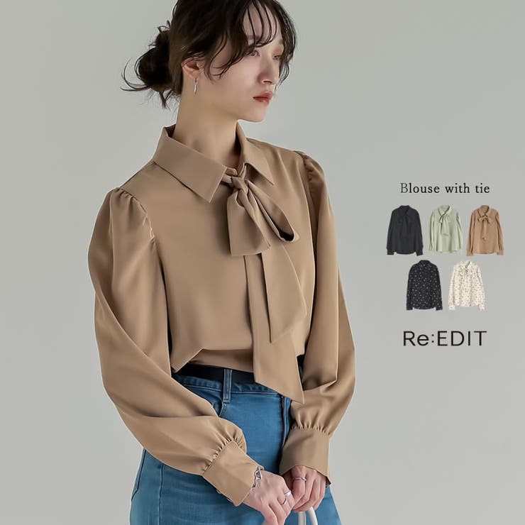 [オケージョン セレモニー][2WAY]無地or花柄ボウタイ付きブラウス | Re:EDIT | 詳細画像1 