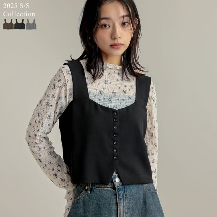 前後2WAYストレッチミックスツイルビスチェ[品番:GS000022596 前後2WAYストレッチミックスツイルビスチェ[品番:GS000022596