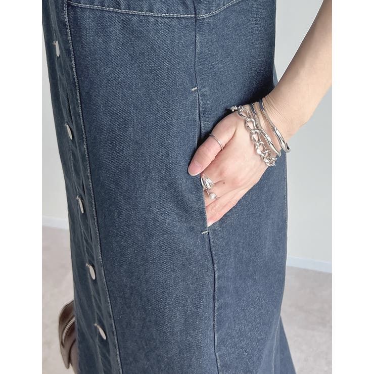 [低身長/高身長サイズ有]コットンデニムフロントボタンキャミソールワンピース | Re:EDIT | 詳細画像9 