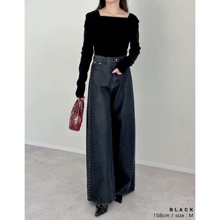 SKEENA ワイドスタッズデニムパンツ SKEENA ワイドスタッズデニムパンツ