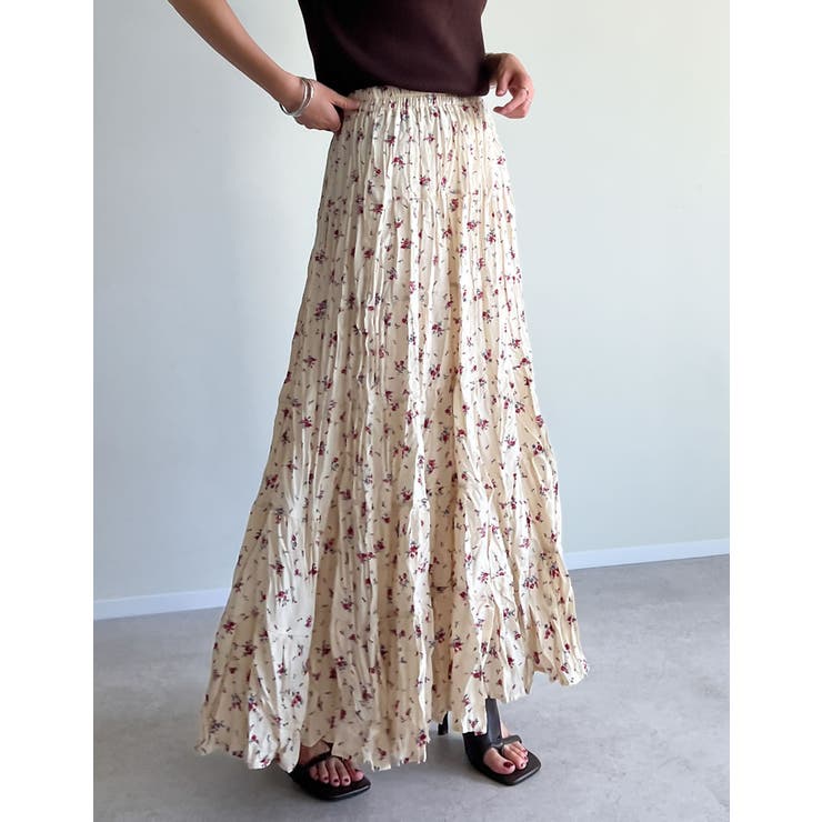 小花柄ホワイト(902) | [2025SS COLLECTION][低身長サイズ有]フラワー柄クリンクルスカ… | Re:EDIT