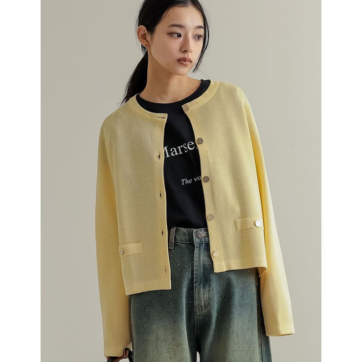 イエロー(510) | メタリックボタンカーディガン | Re:EDIT