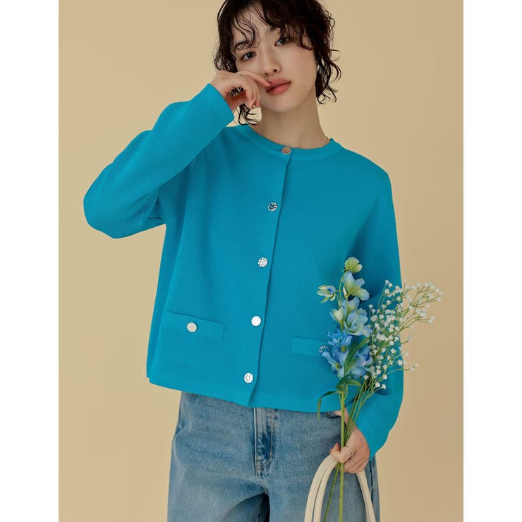 ブルー(511) | メタリックボタンカーディガン | Re:EDIT