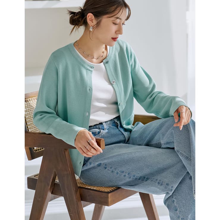 ミント(609) | [新色追加]メタリックボタンニットカーディガン | Re:EDIT