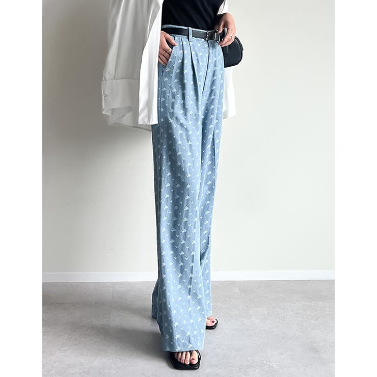 フラワー刺繍ライトオンスデニムワイドパンツ | Re:EDIT | 詳細画像17 