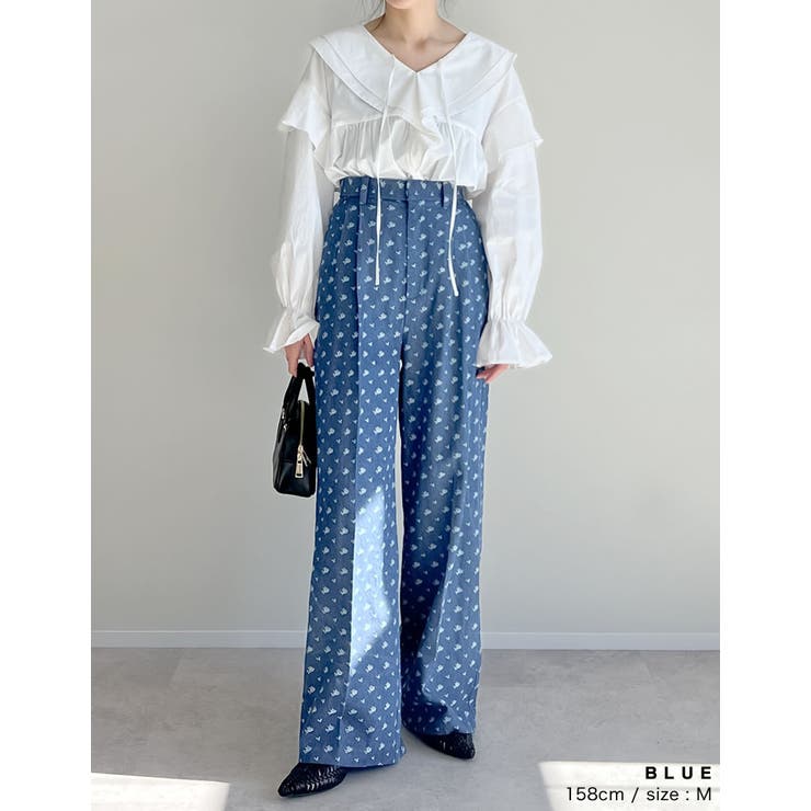 フラワー刺繍ライトオンスデニムワイドパンツ | Re:EDIT | 詳細画像22 