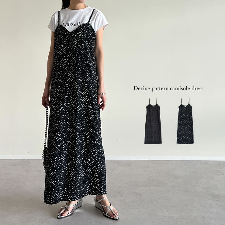 [低身長サイズ有]花柄orドット柄デシンキャミソールワンピース | Re:EDIT | 詳細画像1 