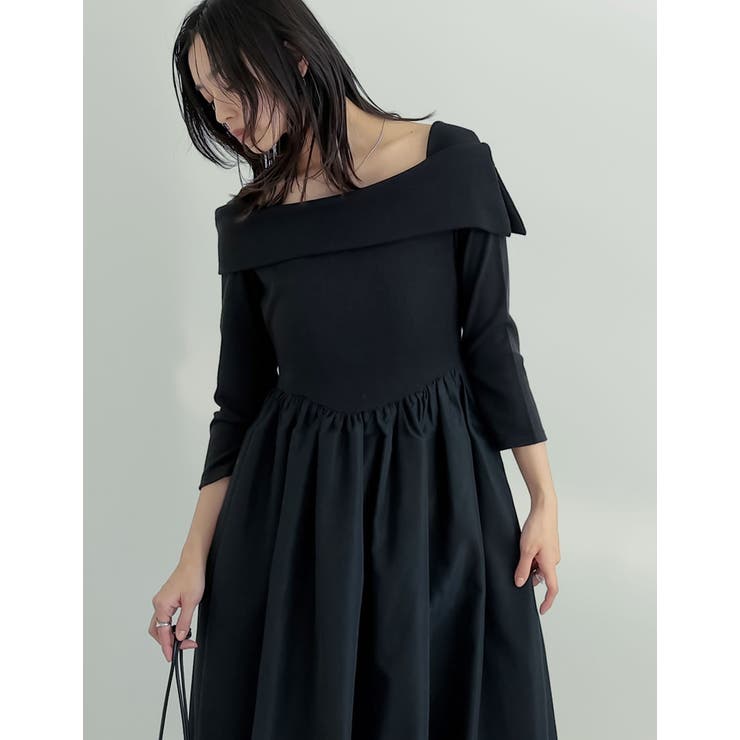 リブカットソーアシンメトリードッキングワンピース[品番