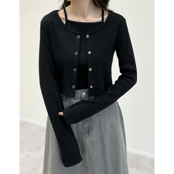 [2点セット]マルチWAYテレコリブキャミソール＆カーディガンアンサンブル | Re:EDIT | 詳細画像3 