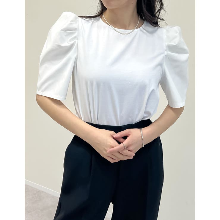 異素材切り替えタックパフ袖Tシャツ | Re:EDIT | 詳細画像3 