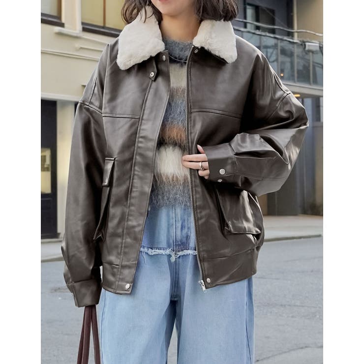 [2WAY]フェイクレザーティペット付きブルゾン | Re:EDIT | 詳細画像4 