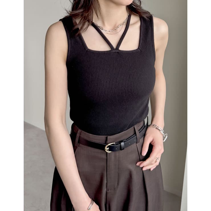 [ブラ紐隠し]前後2WAYテレコリブスクエアホルターネックタンクトップ | Re:EDIT | 詳細画像13 