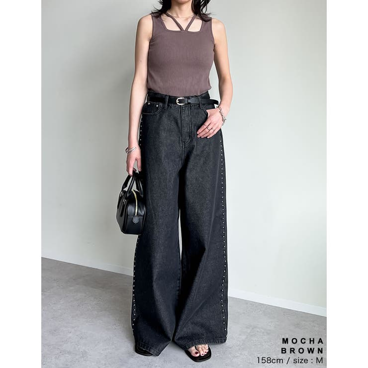 [ブラ紐隠し]前後2WAYテレコリブスクエアホルターネックタンクトップ | Re:EDIT | 詳細画像15 