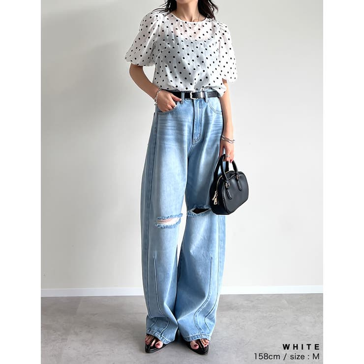 シアーフロッキードットバルーンスリーブブラウス | Re:EDIT | 詳細画像5 