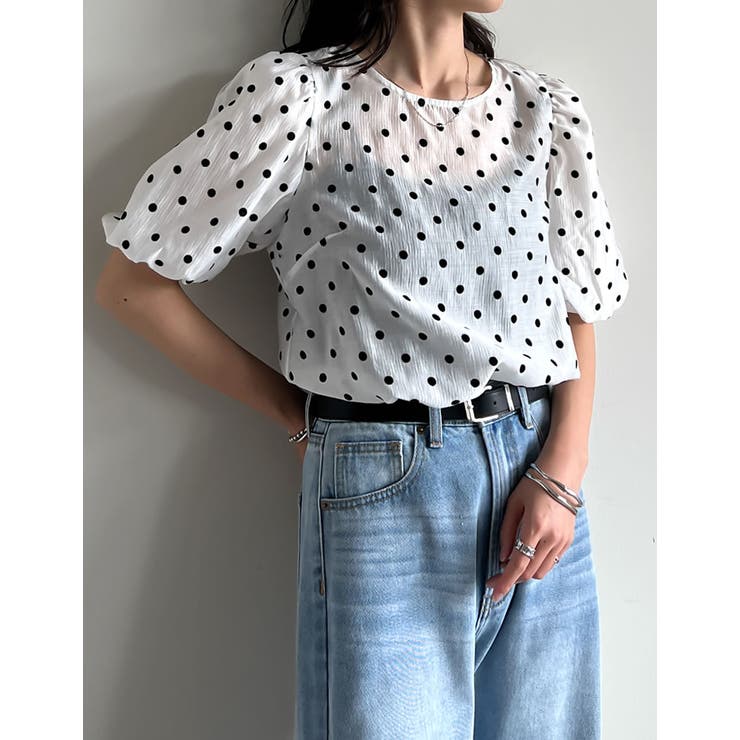 シアーフロッキードットバルーンスリーブブラウス | Re:EDIT | 詳細画像6 