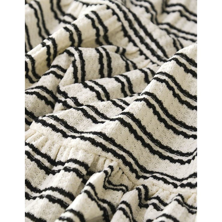 スクエアネックワッフルボーダーフリルフレンチスリーブトップス | Re:EDIT | 詳細画像14 