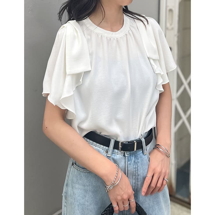 アイボリー(604) | ポーララッフルスリーブリボンブラウス | Re:EDIT