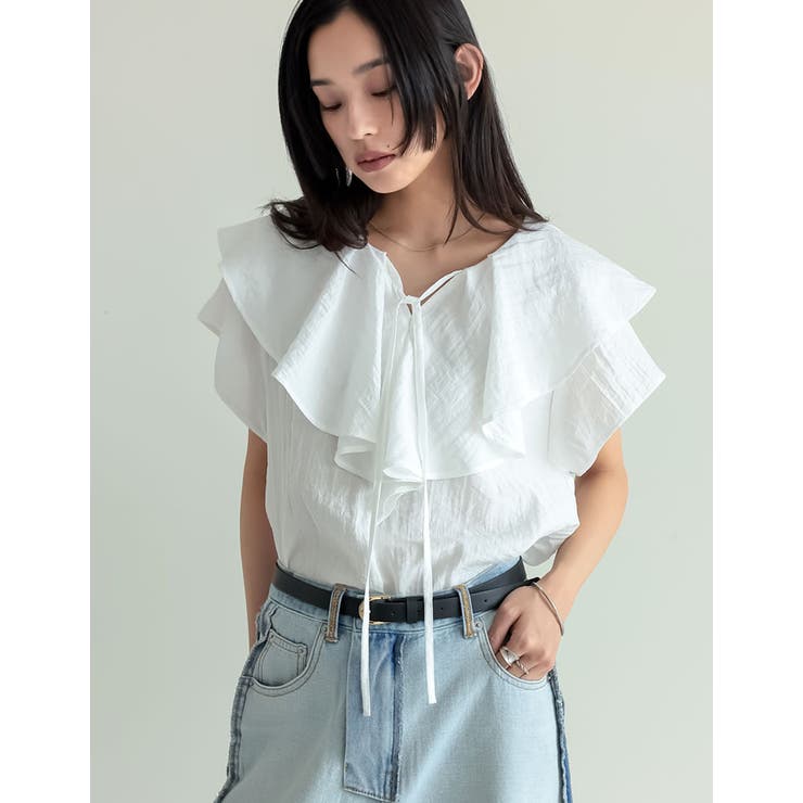 フロントリボンラッフルカラーフリルブラウス | Re:EDIT | 詳細画像3 