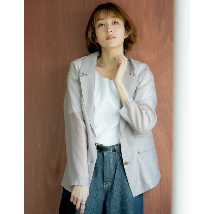 m様 シアージャケット 0アイボリー メイル Meiru Meiru シアージャガードスリットスリーブ