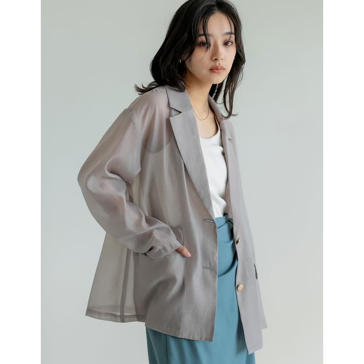 [新色追加]金ボタンシアーオーガンジーテーラードジャケット | Re:EDIT | 詳細画像4 