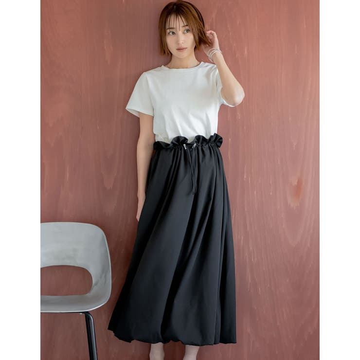 [低身長サイズ有]異素材ドッキング裾バルーンドロストワンピース | Re:EDIT | 詳細画像3 