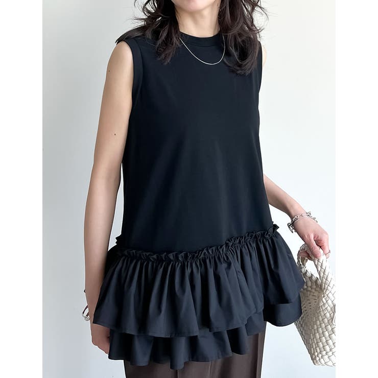 ブラック(501) | ブロード切り替えペプラムタンクトップ | Re:EDIT