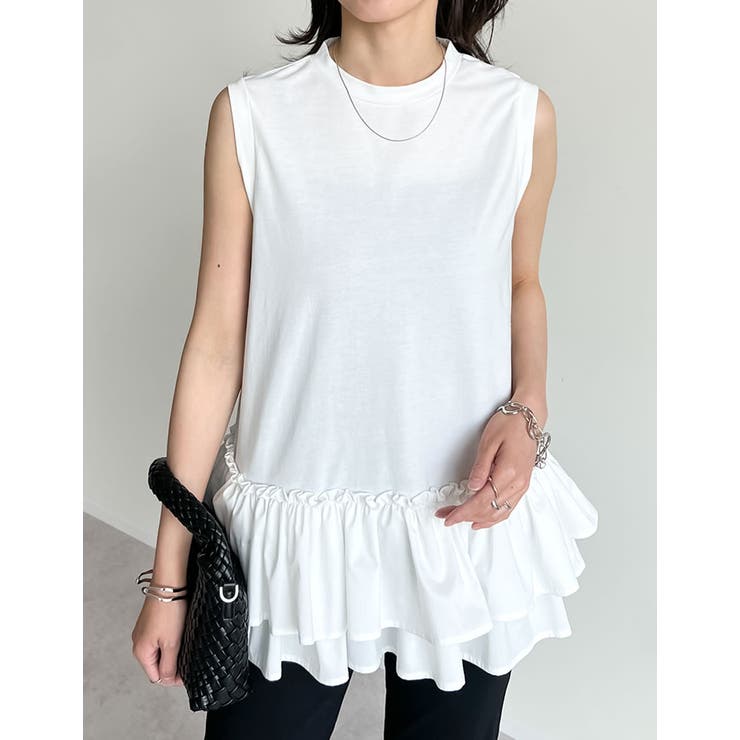 ホワイト(502) | ブロード切り替えペプラムタンクトップ | Re:EDIT