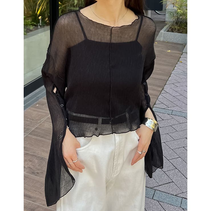 前後2WAYシアー楊柳袖スリットブラウスカーデ | Re:EDIT | 詳細画像11 