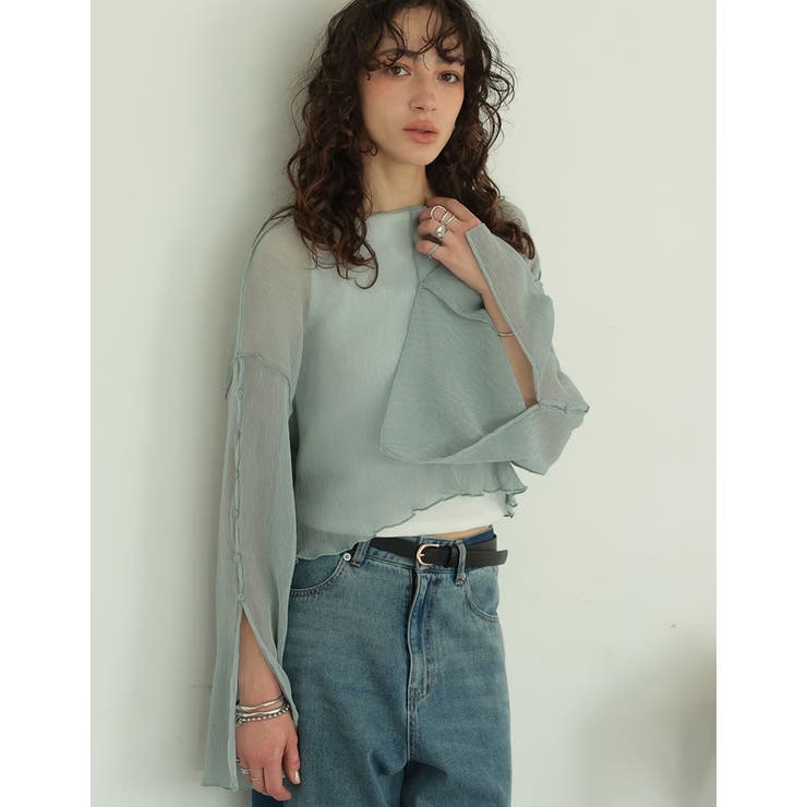 前後2WAYシアー楊柳袖スリットブラウスカーデ | Re:EDIT | 詳細画像2 