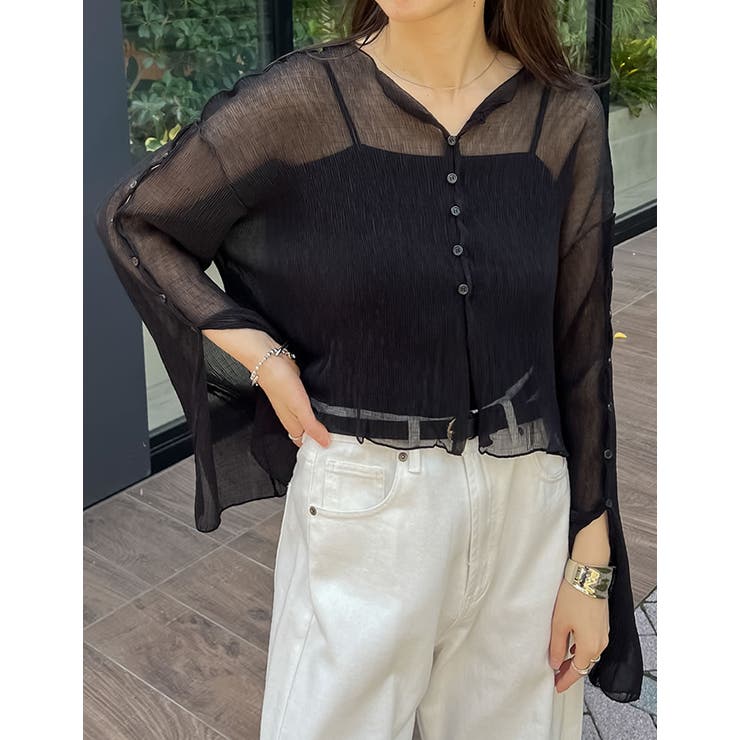 前後2WAYシアー楊柳袖スリットブラウスカーデ | Re:EDIT | 詳細画像3 