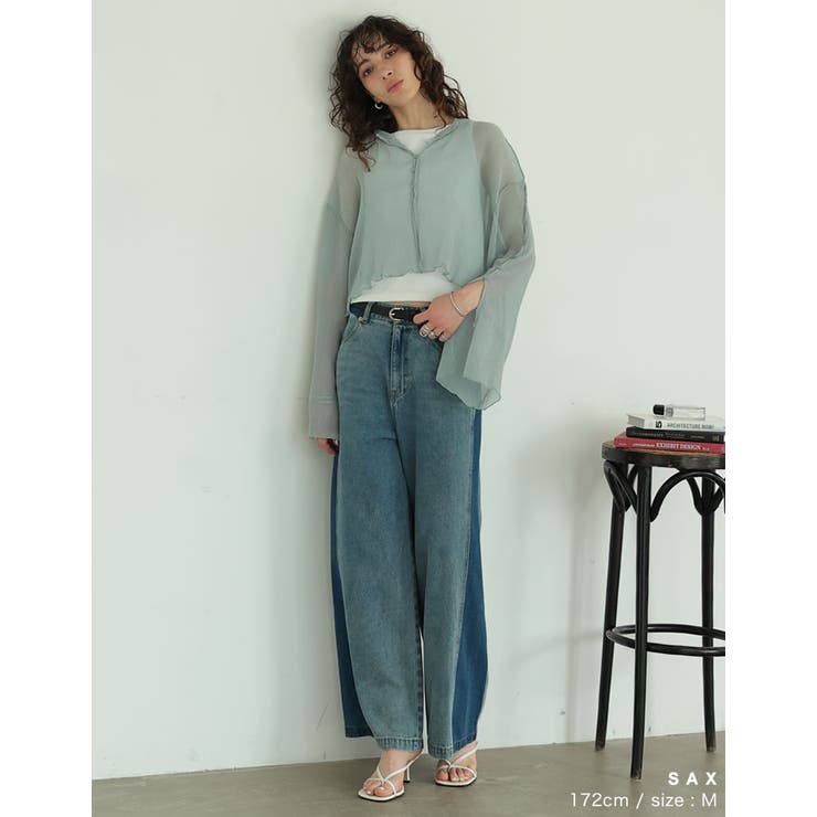 前後2WAYシアー楊柳袖スリットブラウスカーデ | Re:EDIT | 詳細画像6 