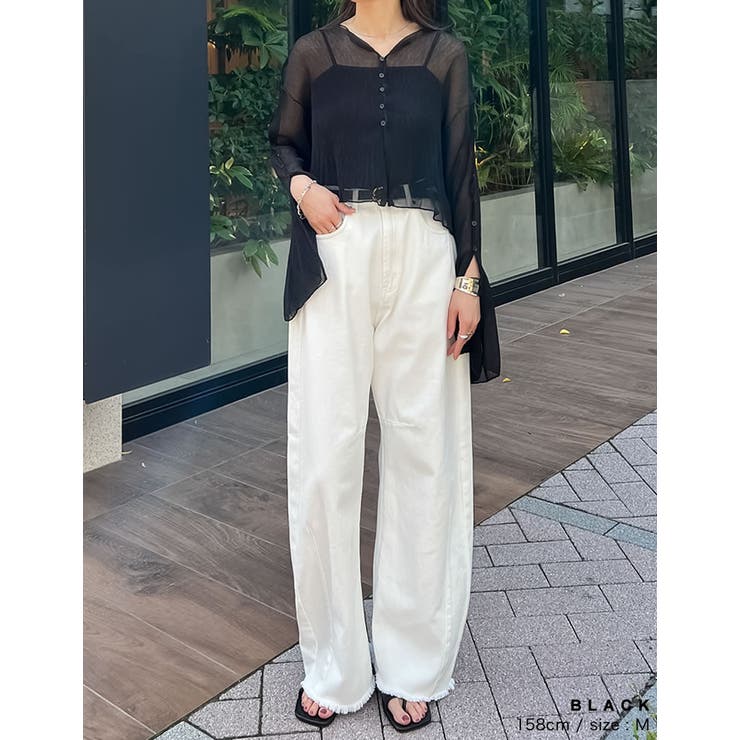 前後2WAYシアー楊柳袖スリットブラウスカーデ | Re:EDIT | 詳細画像9 