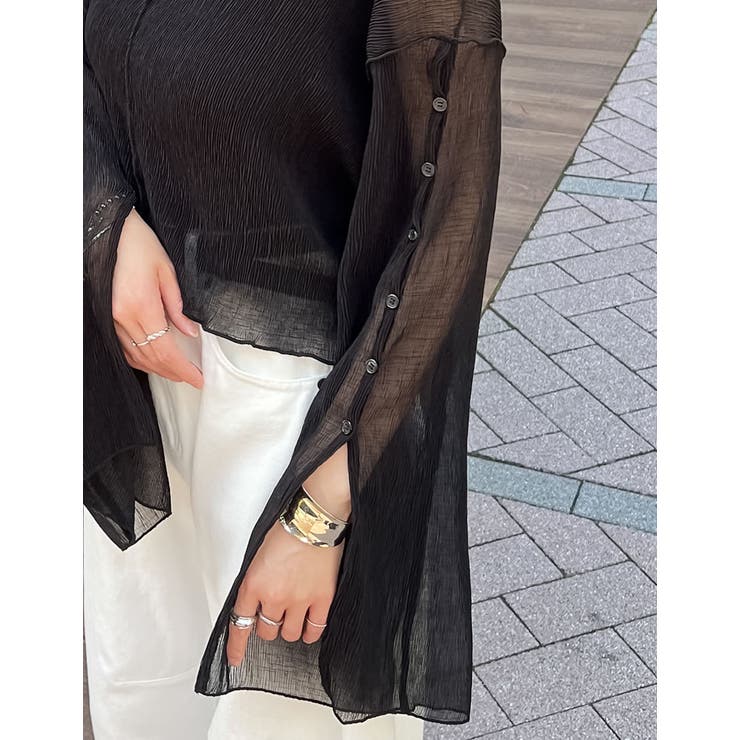 前後2WAYシアー楊柳袖スリットブラウスカーデ | Re:EDIT | 詳細画像10 