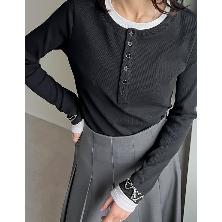 配色ヘンリーネックレイヤード風長袖トップス | Re:EDIT | 詳細画像8 