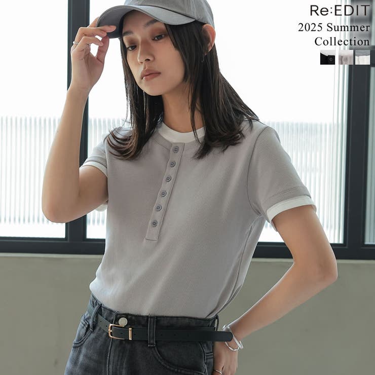 2025 SUMMER COLLECTION]配色ヘンリーネックレイヤード風半…[品番