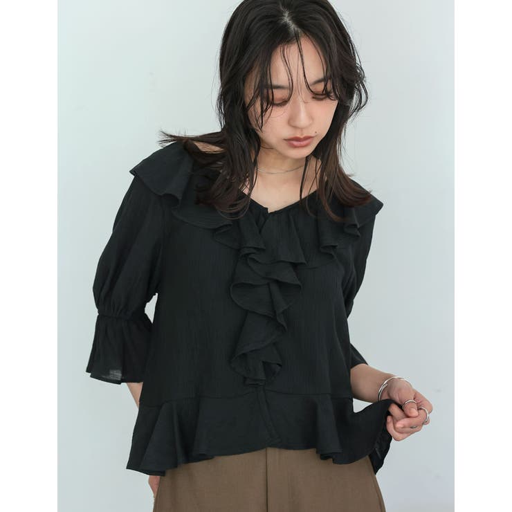 ラッフルフリルカラー楊柳シアーブラウス | Re:EDIT | 詳細画像14 