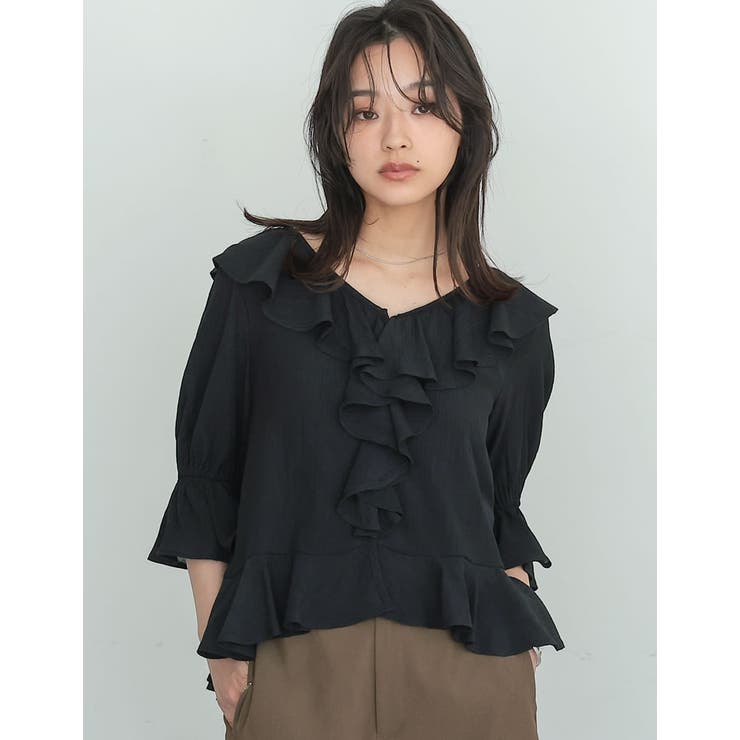 ラッフルフリルカラー楊柳シアーブラウス | Re:EDIT | 詳細画像4 