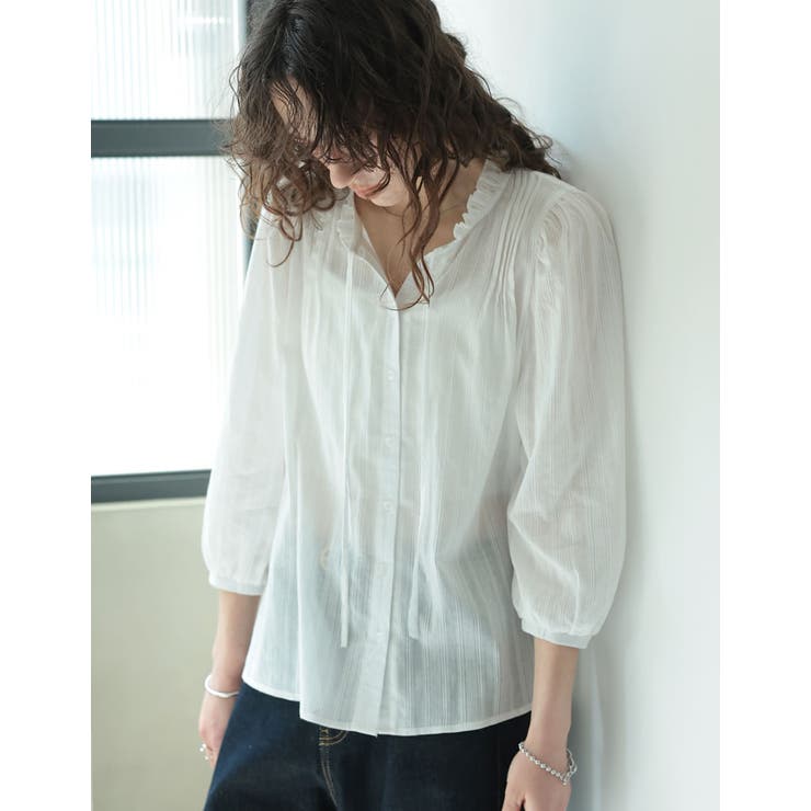 [2025 SUMMER COLLECTION]コットンシアーストライプブラウス | Re:EDIT | 詳細画像2 