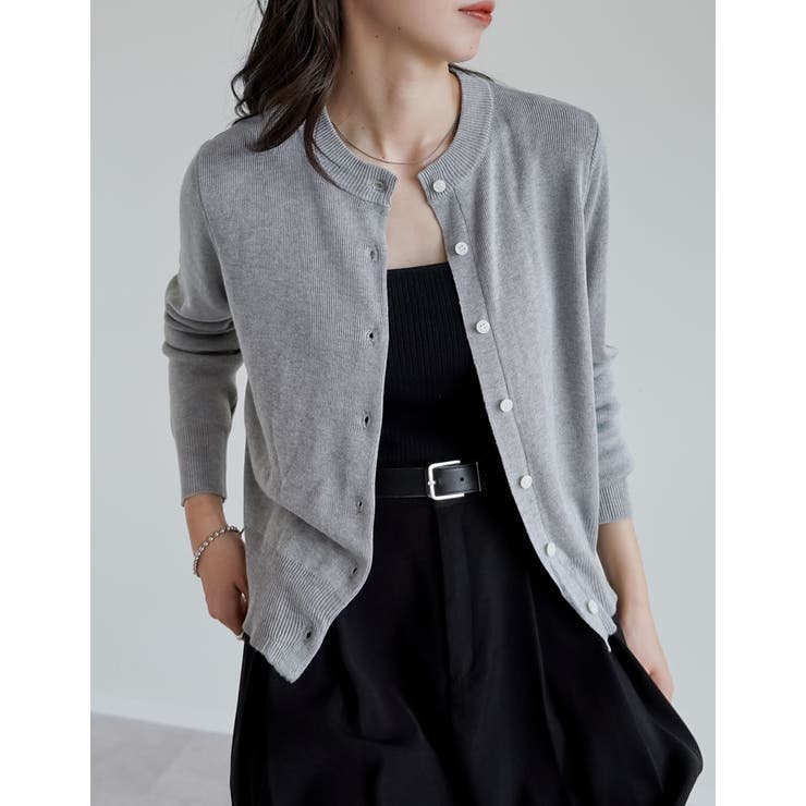グレー(005) | 配色レイヤード風涼感ニットカーディガン | Re:EDIT