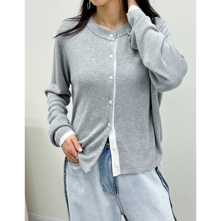 配色レイヤード風涼感ニットカーディガン | Re:EDIT | 詳細画像4 