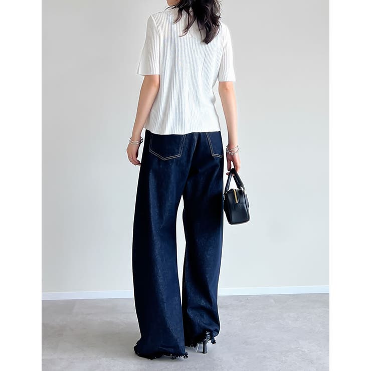 リブニット配色レイヤード風半袖カーディガン | Re:EDIT | 詳細画像15 