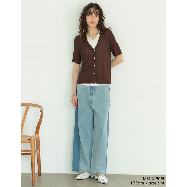 リブニット配色レイヤード風半袖カーディガン | Re:EDIT | 詳細画像16 