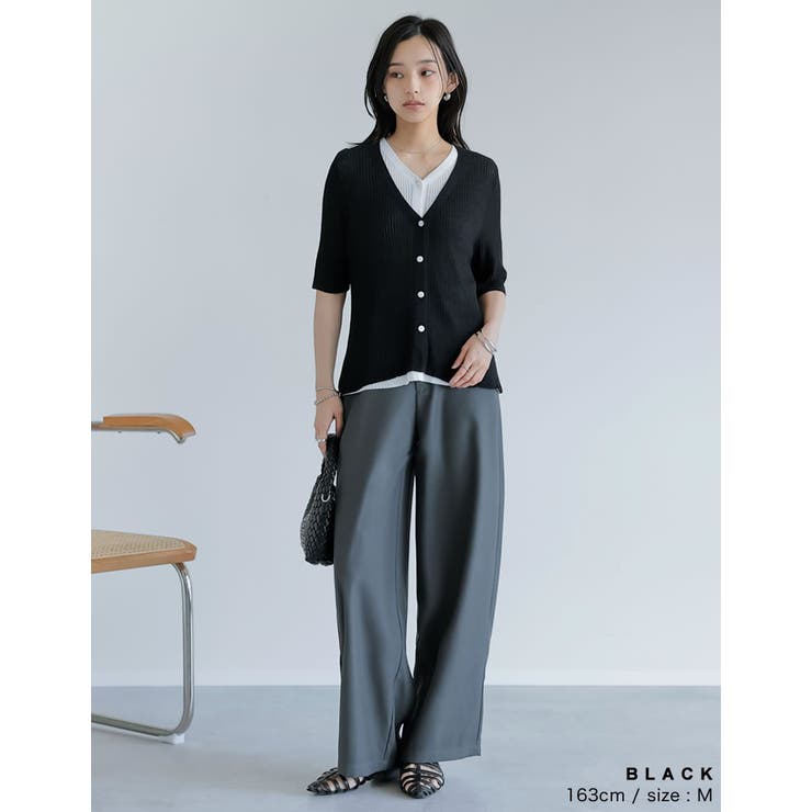 リブニット配色レイヤード風半袖カーディガン | Re:EDIT | 詳細画像7 