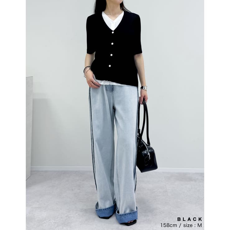 リブニット配色レイヤード風半袖カーディガン | Re:EDIT | 詳細画像25 