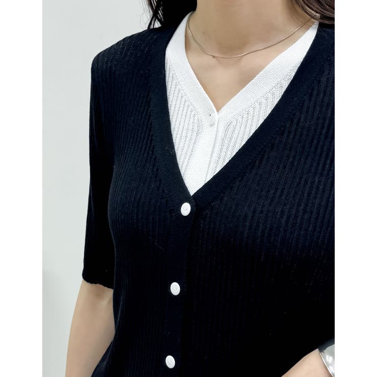 リブニット配色レイヤード風半袖カーディガン | Re:EDIT | 詳細画像26 